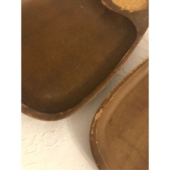 5/$25 SALE Vintage Set of Two (2) MCM Wooden Snack Triangular Tray Made in Japan - Picture 5 of 12